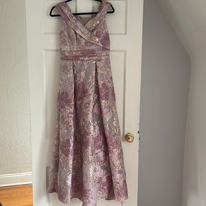 Floral Blush Gold Appliqué Off the Shoulder Gown